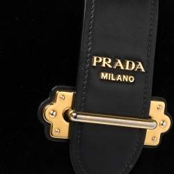 Pre Owned Prada Black Velvet and Leather Cahier Shoulder Bag