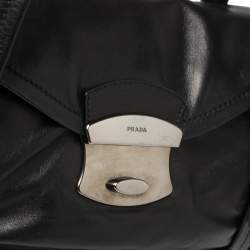 Pre Owned Prada Black Leather Pushlock Shoulder Bag