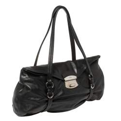Pre Owned Prada Black Leather Pushlock Shoulder Bag