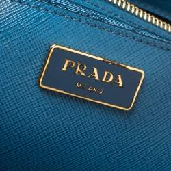 Pre Owned Prada Two Tone Blue Saffiano Lux Leather Large Double Zip Tote