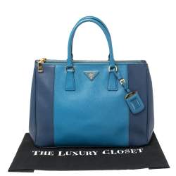 Pre Owned Prada Two Tone Blue Saffiano Lux Leather Large Double Zip Tote