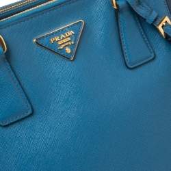 Pre Owned Prada Two Tone Blue Saffiano Lux Leather Large Double Zip Tote
