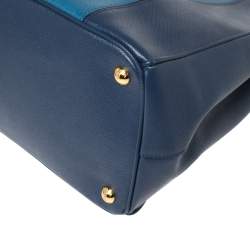 Pre Owned Prada Two Tone Blue Saffiano Lux Leather Large Double Zip Tote