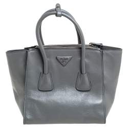 Pre Owned Prada Grey Glace Leather Twin Pocket Tote