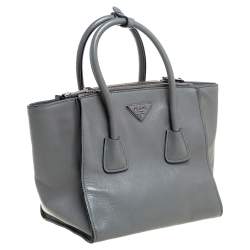 Pre Owned Prada Grey Glace Leather Twin Pocket Tote