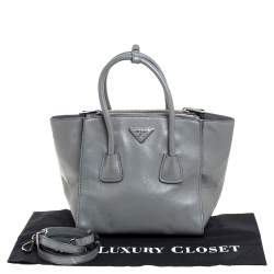 Pre Owned Prada Grey Glace Leather Twin Pocket Tote