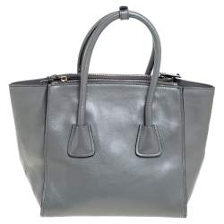 Pre Owned Prada Grey Glace Leather Twin Pocket Tote