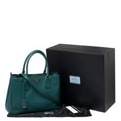 Pre Owned Prada  Teal Blue Saffiano Lux Leather Medium Galleria Tote