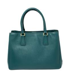 Pre Owned Prada  Teal Blue Saffiano Lux Leather Medium Galleria Tote