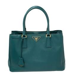 Pre Owned Prada  Teal Blue Saffiano Lux Leather Medium Galleria Tote