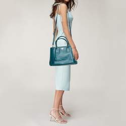 Pre Owned Prada  Teal Blue Saffiano Lux Leather Medium Galleria Tote