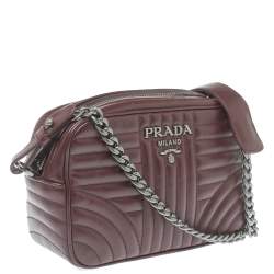 Pre Owned Prada Burgundy Leather Diagramme Crossbody Bag