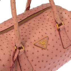 Pre Owned Prada Peach Ostrich Boston Bag