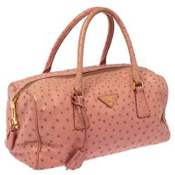 Pre Owned Prada Peach Ostrich Boston Bag