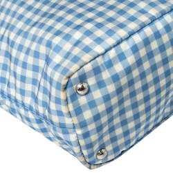 Pre Owned Prada Blue Gingham Print Nylon Tote