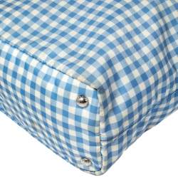 Pre Owned Prada Blue Gingham Print Nylon Tote