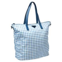 Pre Owned Prada Blue Gingham Print Nylon Tote