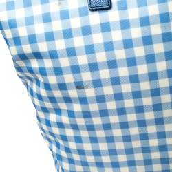 Pre Owned Prada Blue Gingham Print Nylon Tote