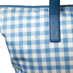 Pre Owned Prada Blue Gingham Print Nylon Tote