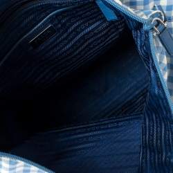 Pre Owned Prada Blue Gingham Print Nylon Tote