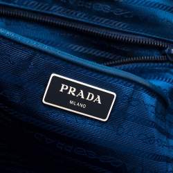 Pre Owned Prada Blue Gingham Print Nylon Tote