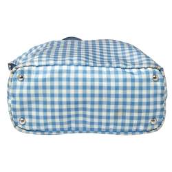 Pre Owned Prada Blue Gingham Print Nylon Tote