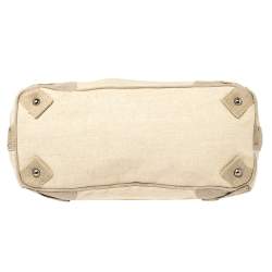 Pre Owned Prada Beige Canvas Mistolino Cluster Crystal Embellished Frame Bag
