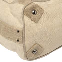 Pre Owned Prada Beige Canvas Mistolino Cluster Crystal Embellished Frame Bag