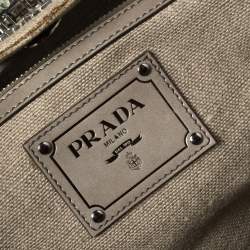 Pre Owned Prada Beige Canvas Mistolino Cluster Crystal Embellished Frame Bag