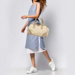 Pre Owned Prada Beige Canvas Mistolino Cluster Crystal Embellished Frame Bag