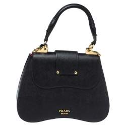 Pre Owned Prada Black Saffiano Lux Leather Medium Sidonie Top Handle Bag
