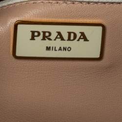 Pre Owned Prada Off White Saffiano Lux Leather Pyramid Frame Satchel
