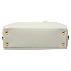 Pre Owned Prada Off White Saffiano Lux Leather Pyramid Frame Satchel