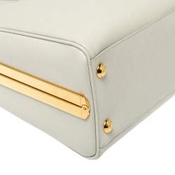 Pre Owned Prada Off White Saffiano Lux Leather Pyramid Frame Satchel