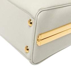 Pre Owned Prada Off White Saffiano Lux Leather Pyramid Frame Satchel