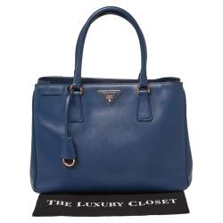 Pre Owned Prada Blue Saffiano Lux Leather Medium Open Tote
