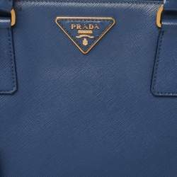 Pre Owned Prada Blue Saffiano Lux Leather Medium Open Tote