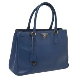 Pre Owned Prada Blue Saffiano Lux Leather Medium Open Tote