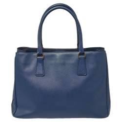 Pre Owned Prada Blue Saffiano Lux Leather Medium Open Tote