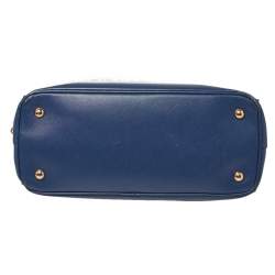 Pre Owned Prada Blue Saffiano Lux Leather Medium Open Tote