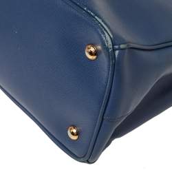 Pre Owned Prada Blue Saffiano Lux Leather Medium Open Tote