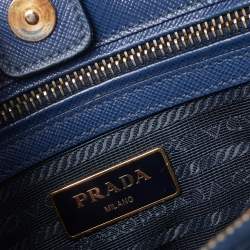 Pre Owned Prada Blue Saffiano Lux Leather Medium Open Tote