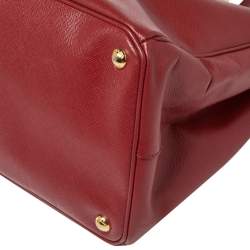 Pre Owned Prada Red Saffiano Lux Leather Open Galleria Tote