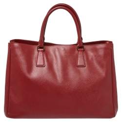 Pre Owned Prada Red Saffiano Lux Leather Open Galleria Tote