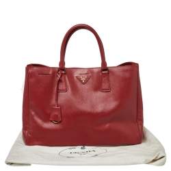 Pre Owned Prada Red Saffiano Lux Leather Open Galleria Tote