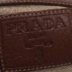 Pre Owned حقيبة هوبو برادا جلد و كانفاس جاكارد شعار الماركة بني فاتح و بيج