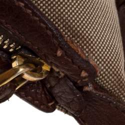 Pre Owned حقيبة هوبو برادا جلد و كانفاس جاكارد شعار الماركة بني فاتح و بيج