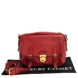 Pre Owned Prada Red Vitello Daino Leather Pushlock Flap Top Handle Bag