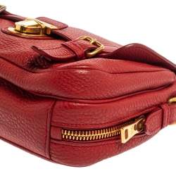 Pre Owned Prada Red Vitello Daino Leather Pushlock Flap Top Handle Bag