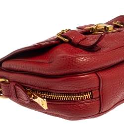Pre Owned Prada Red Vitello Daino Leather Pushlock Flap Top Handle Bag